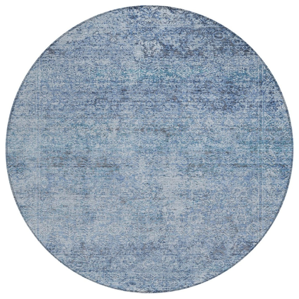 HomeRoots 5' Blue and Ivory Abstract Area Rug – Stylish, Washable, Durable, Perfect for Indoor and Outdoor Spaces 8' Round 631589