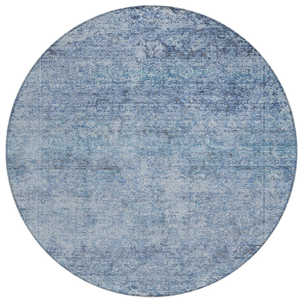 HomeRoots 5' Blue and Ivory Abstract Area Rug – Stylish, Washable, Durable, Perfect for Indoor and Outdoor Spaces 8' Round 631589