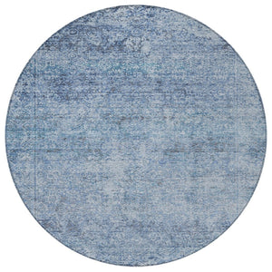 HomeRoots 5' Blue and Ivory Abstract Area Rug – Stylish, Washable, Durable, Perfect for Indoor and Outdoor Spaces 8' Round 631589