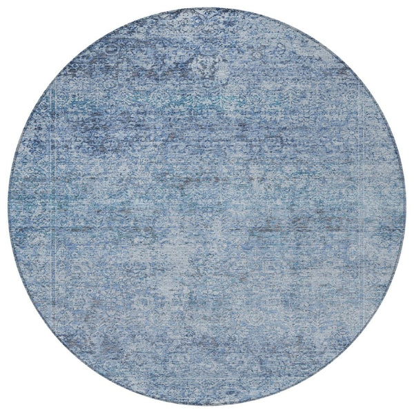 HomeRoots 5' Blue and Ivory Abstract Area Rug – Stylish, Washable, Durable, Perfect for Indoor and Outdoor Spaces 8' Round 631589