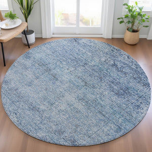 HomeRoots 5' Blue and Ivory Abstract Area Rug – Stylish, Washable, Durable, Perfect for Indoor and Outdoor Spaces 8' Round 631589