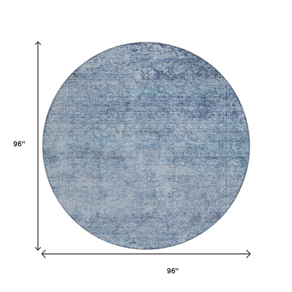 HomeRoots 5' Blue and Ivory Abstract Area Rug – Stylish, Washable, Durable, Perfect for Indoor and Outdoor Spaces 8' Round 631589