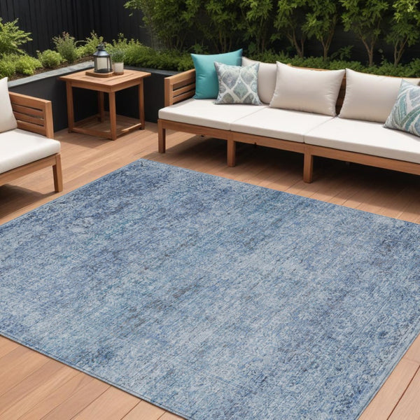 HomeRoots 5' Blue and Ivory Abstract Area Rug – Stylish, Washable, Durable, Perfect for Indoor and Outdoor Spaces 9' X 12' 631591
