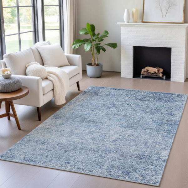 HomeRoots 5' Blue and Ivory Abstract Area Rug – Stylish, Washable, Durable, Perfect for Indoor and Outdoor Spaces 10' X 14' 631592