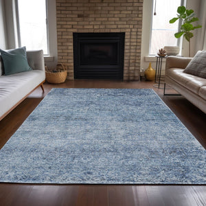 HomeRoots 5' Blue and Ivory Abstract Area Rug – Stylish, Washable, Durable, Perfect for Indoor and Outdoor Spaces 10' X 14' 631592