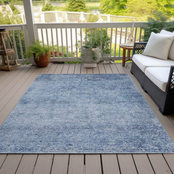 HomeRoots 5' Blue and Ivory Abstract Area Rug – Stylish, Washable, Durable, Perfect for Indoor and Outdoor Spaces 10' X 14' 631592