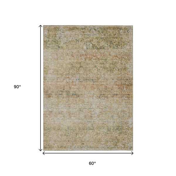 HomeRoots 5' Gold and Beige Abstract Area Rug – Durable, Washable, Stylish for Indoor and Outdoor Spaces 5' X 8' 631600