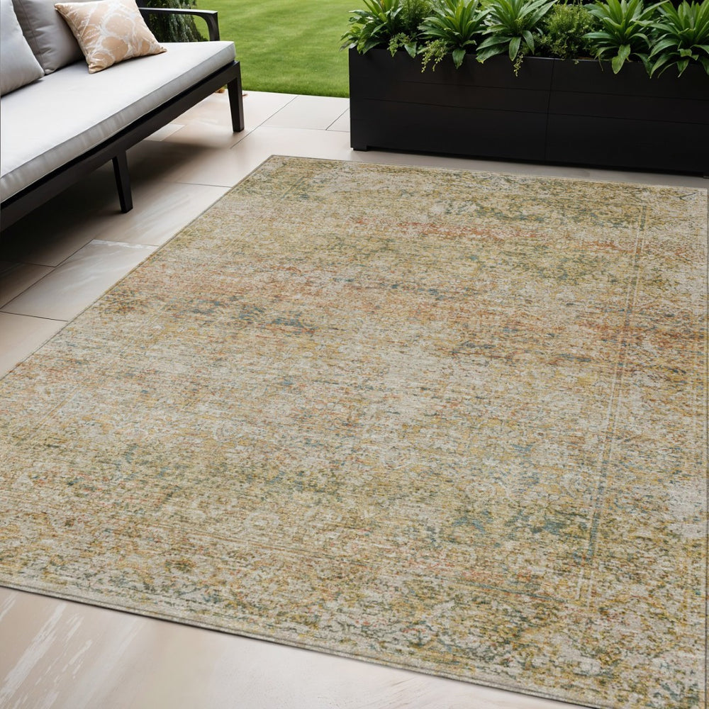 HomeRoots 5' Gold and Beige Abstract Area Rug – Durable, Washable, Stylish for Indoor and Outdoor Spaces 5' X 8' 631600