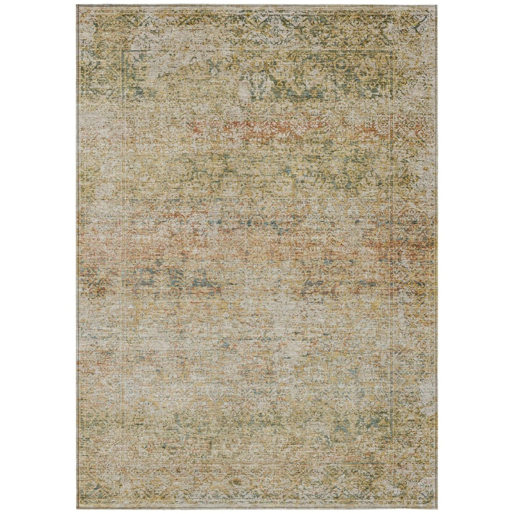 HomeRoots 5' Gold and Beige Abstract Area Rug – Durable, Washable, Stylish for Indoor and Outdoor Spaces 5' X 8' 631600