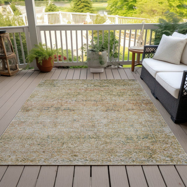 HomeRoots 5' Gold and Beige Abstract Area Rug – Durable, Washable, Stylish for Indoor and Outdoor Spaces 5' X 8' 631600