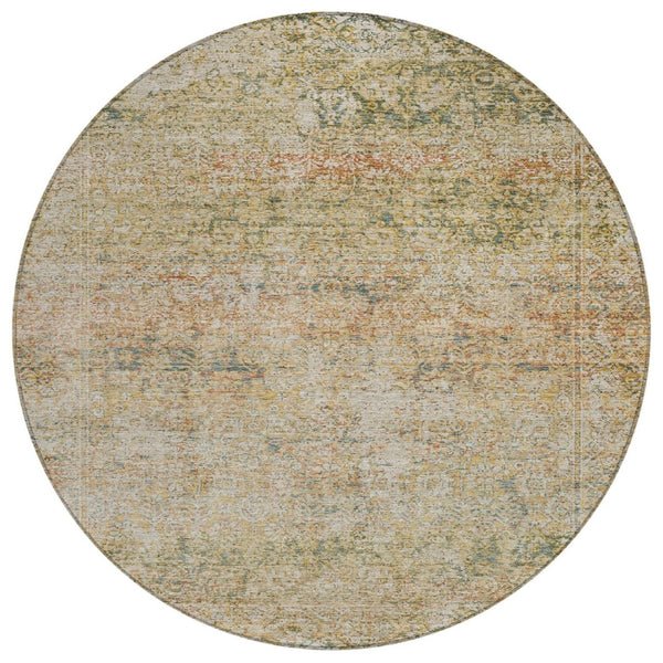HomeRoots 5' Gold and Beige Abstract Area Rug – Durable, Washable, Stylish for Indoor and Outdoor Spaces 8' Round 631601
