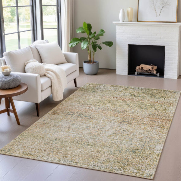 HomeRoots 5' Gold and Beige Abstract Area Rug – Durable, Washable, Stylish for Indoor and Outdoor Spaces 8' X 10' 631602