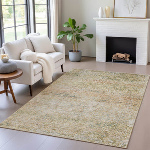 HomeRoots 5' Gold and Beige Abstract Area Rug – Durable, Washable, Stylish for Indoor and Outdoor Spaces 9' X 12' 631603