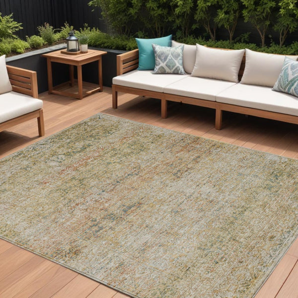 HomeRoots 5' Gold and Beige Abstract Area Rug – Durable, Washable, Stylish for Indoor and Outdoor Spaces 10' X 14' 631604