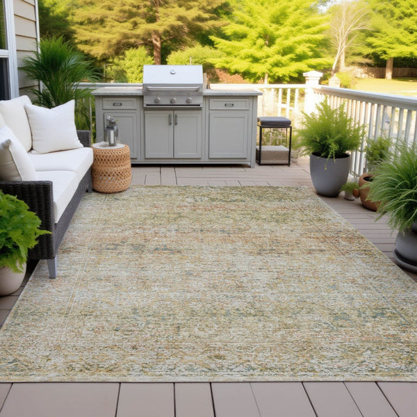 HomeRoots 5' Gold and Beige Abstract Area Rug – Durable, Washable, Stylish for Indoor and Outdoor Spaces 10' X 14' 631604