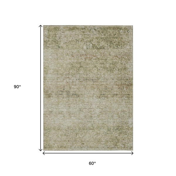 HomeRoots 5' Stylish Sage and Beige Abstract Washable Indoor-Outdoor Area Rug for High-Traffic Spaces 5' X 8' 631606