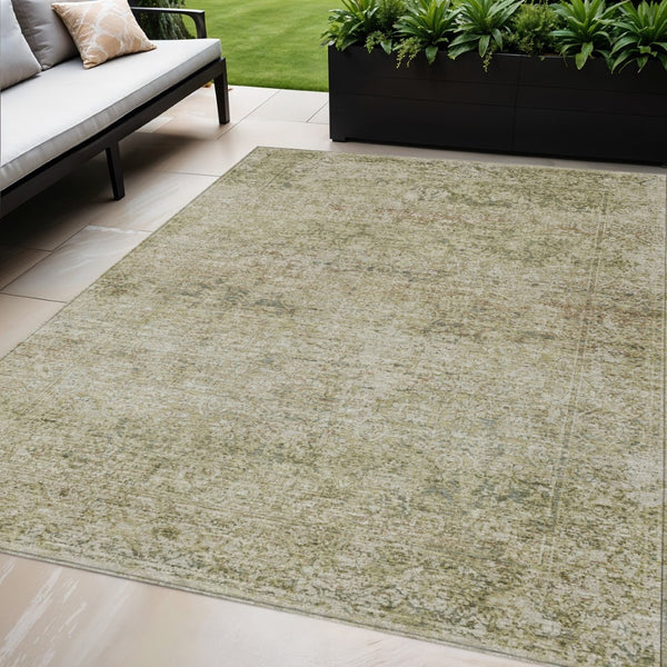 HomeRoots 5' Stylish Sage and Beige Abstract Washable Indoor-Outdoor Area Rug for High-Traffic Spaces 5' X 8' 631606
