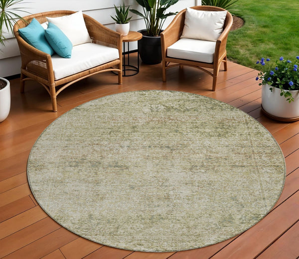 HomeRoots 5' Stylish Sage and Beige Abstract Washable Indoor-Outdoor Area Rug for High-Traffic Spaces 8' Round 631607