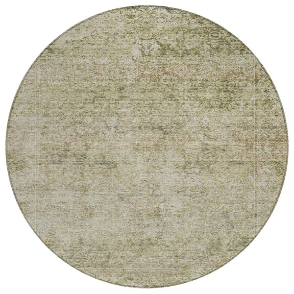 HomeRoots 5' Stylish Sage and Beige Abstract Washable Indoor-Outdoor Area Rug for High-Traffic Spaces 8' Round 631607