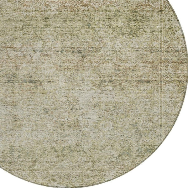 HomeRoots 5' Stylish Sage and Beige Abstract Washable Indoor-Outdoor Area Rug for High-Traffic Spaces 8' Round 631607