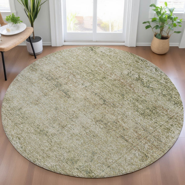 HomeRoots 5' Stylish Sage and Beige Abstract Washable Indoor-Outdoor Area Rug for High-Traffic Spaces 8' Round 631607