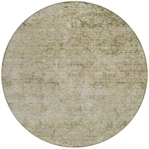 HomeRoots 5' Stylish Sage and Beige Abstract Washable Indoor-Outdoor Area Rug for High-Traffic Spaces 8' Round 631607