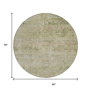 HomeRoots 5' Stylish Sage and Beige Abstract Washable Indoor-Outdoor Area Rug for High-Traffic Spaces 8' Round 631607