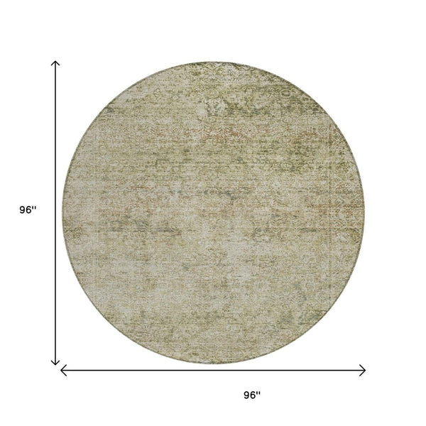 HomeRoots 5' Stylish Sage and Beige Abstract Washable Indoor-Outdoor Area Rug for High-Traffic Spaces 8' Round 631607
