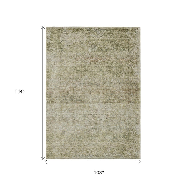 HomeRoots 5' Stylish Sage and Beige Abstract Washable Indoor-Outdoor Area Rug for High-Traffic Spaces 9' X 12' 631609
