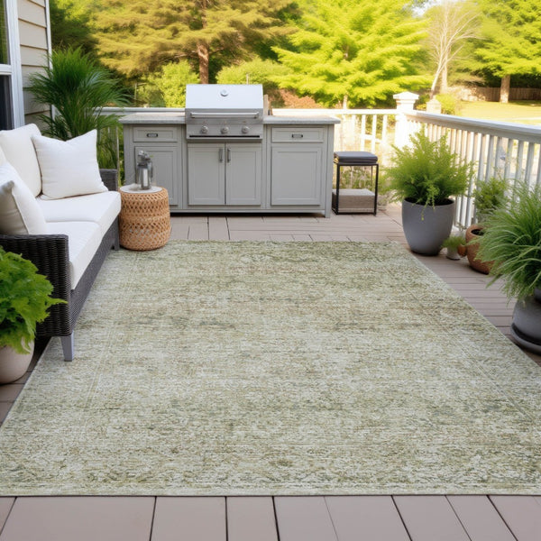 HomeRoots 5' Stylish Sage and Beige Abstract Washable Indoor-Outdoor Area Rug for High-Traffic Spaces 9' X 12' 631609