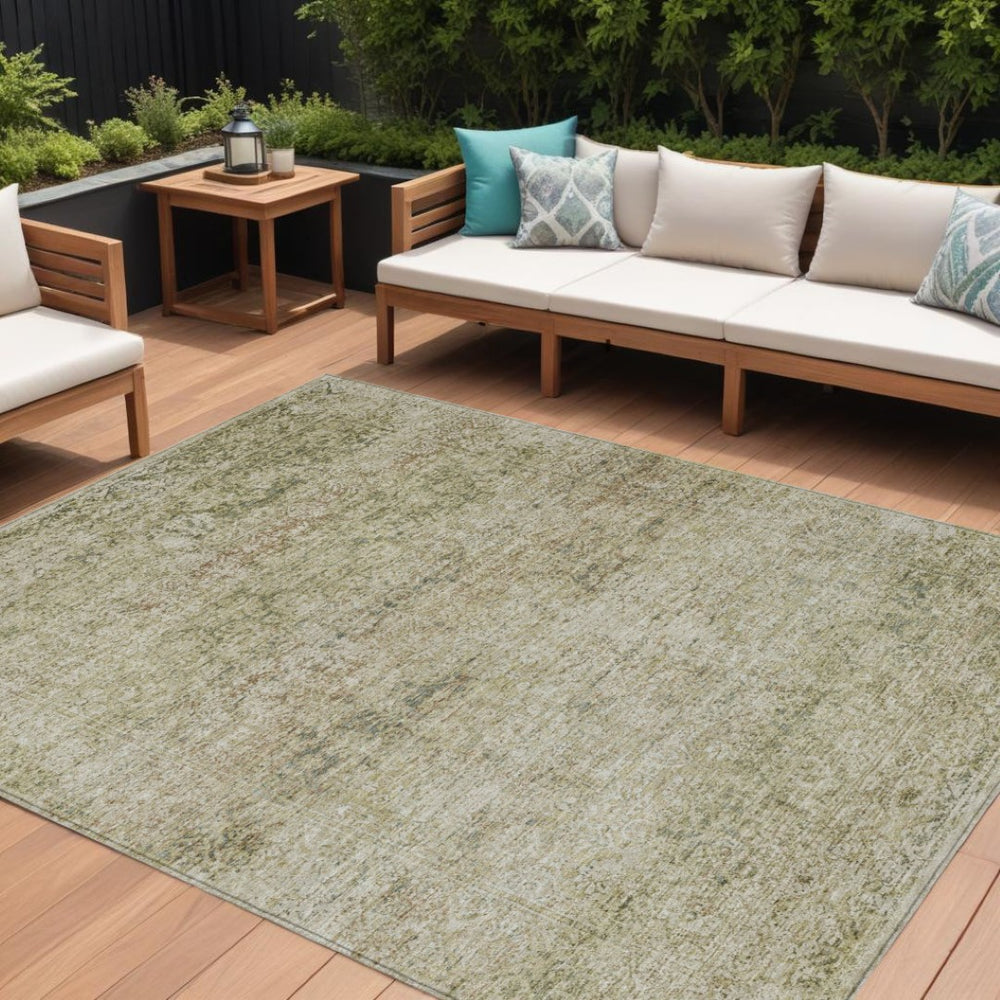 HomeRoots 5' Stylish Sage and Beige Abstract Washable Indoor-Outdoor Area Rug for High-Traffic Spaces 10' X 14' 631610