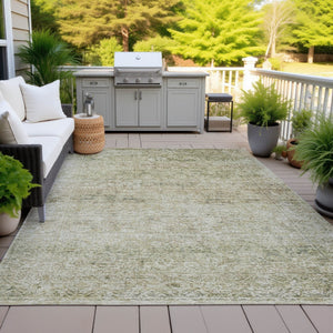 HomeRoots 5' Stylish Sage and Beige Abstract Washable Indoor-Outdoor Area Rug for High-Traffic Spaces 10' X 14' 631610