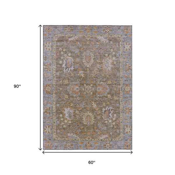 HomeRoots 5' Brown and Lavender Floral Area Rug - Durable, Washable Design for Indoor and Outdoor Spaces 5' X 8' 631612