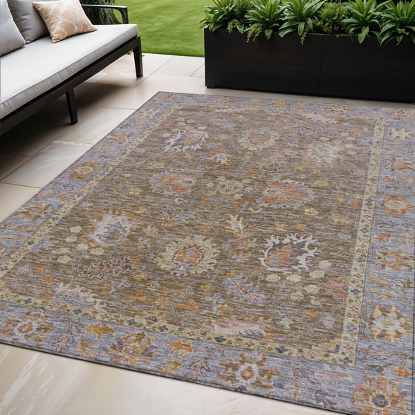 HomeRoots 5' Brown and Lavender Floral Area Rug - Durable, Washable Design for Indoor and Outdoor Spaces 5' X 8' 631612