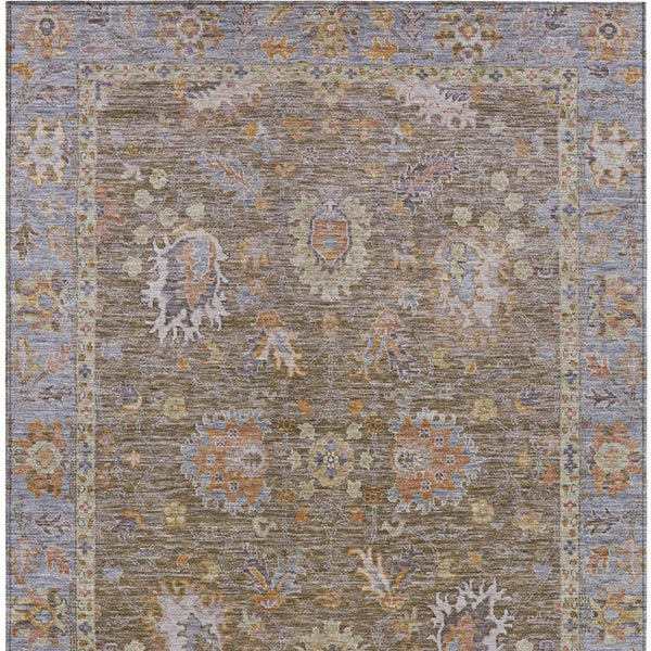 HomeRoots 5' Brown and Lavender Floral Area Rug - Durable, Washable Design for Indoor and Outdoor Spaces 5' X 8' 631612