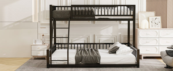 English Elm Twin XL over Queen Metal Bunk Bed with Ladder and Guardrails, Space-Saving Sturdy Frame for Kids and Guests Black N709P277756B