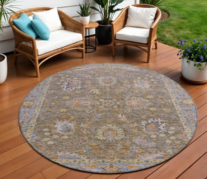 HomeRoots 5' Brown and Lavender Floral Area Rug - Durable, Washable Design for Indoor and Outdoor Spaces 8' Round 631613