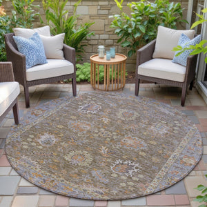 HomeRoots 5' Brown and Lavender Floral Area Rug - Durable, Washable Design for Indoor and Outdoor Spaces 8' Round 631613