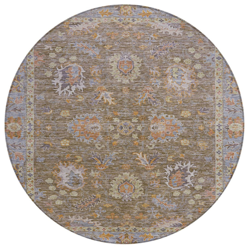 HomeRoots 5' Brown and Lavender Floral Area Rug - Durable, Washable Design for Indoor and Outdoor Spaces 8' Round 631613