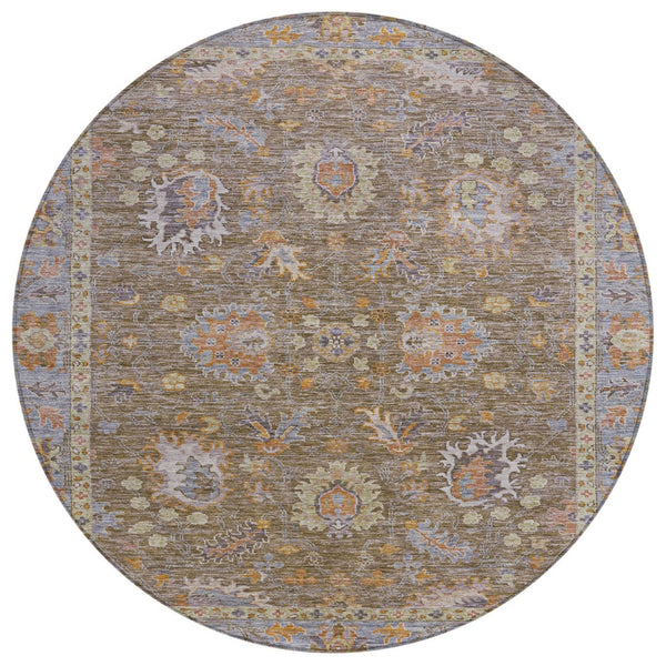 HomeRoots 5' Brown and Lavender Floral Area Rug - Durable, Washable Design for Indoor and Outdoor Spaces 8' Round 631613