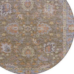 HomeRoots 5' Brown and Lavender Floral Area Rug - Durable, Washable Design for Indoor and Outdoor Spaces 8' Round 631613