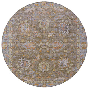 HomeRoots 5' Brown and Lavender Floral Area Rug - Durable, Washable Design for Indoor and Outdoor Spaces 8' Round 631613