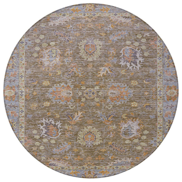 HomeRoots 5' Brown and Lavender Floral Area Rug - Durable, Washable Design for Indoor and Outdoor Spaces 8' Round 631613