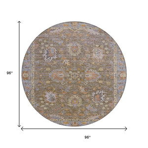 HomeRoots 5' Brown and Lavender Floral Area Rug - Durable, Washable Design for Indoor and Outdoor Spaces 8' Round 631613