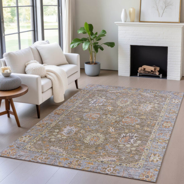 HomeRoots 5' Brown and Lavender Floral Area Rug - Durable, Washable Design for Indoor and Outdoor Spaces 9' X 12' 631615