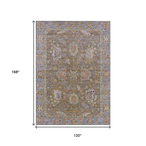 HomeRoots 5' Brown and Lavender Floral Area Rug - Durable, Washable Design for Indoor and Outdoor Spaces 10' X 14' 631616