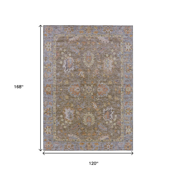 HomeRoots 5' Brown and Lavender Floral Area Rug - Durable, Washable Design for Indoor and Outdoor Spaces 10' X 14' 631616