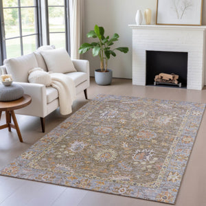 HomeRoots 5' Brown and Lavender Floral Area Rug - Durable, Washable Design for Indoor and Outdoor Spaces 10' X 14' 631616