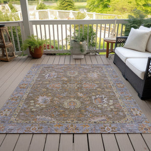 HomeRoots 5' Brown and Lavender Floral Area Rug - Durable, Washable Design for Indoor and Outdoor Spaces 10' X 14' 631616