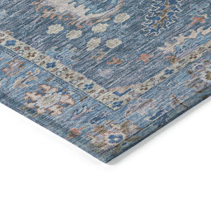 HomeRoots 5' Blue and Beige Floral Washable Area Rug – Stylish Indoor/Outdoor Décor for High-Traffic Spaces 8' Round 631619